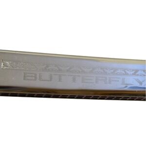 Butterfly Harmonica Musical Instrument  7 3/8 A# Silver Engraved a-440 KHS